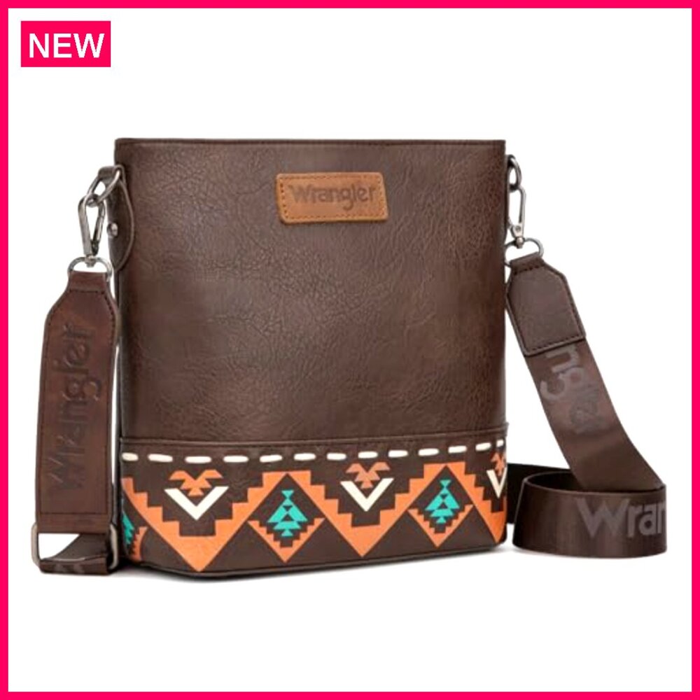 Vegan Leather Crossbody Bag with Aztec Pattern, 10x3.5x9 Inches - Picture 2 of 8